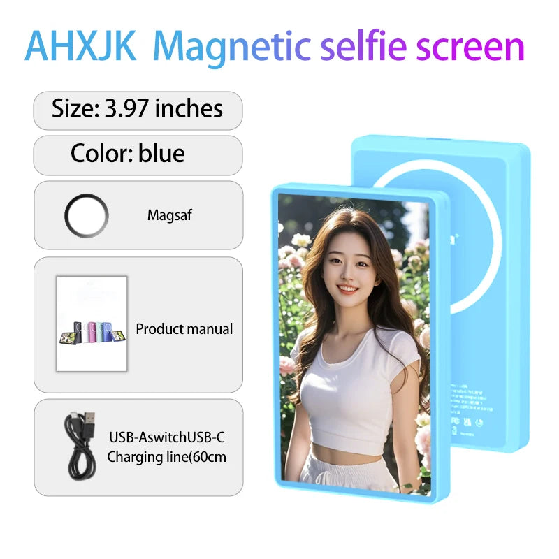 Magnetic Phone Vlog Selfie Monitor Screen Wireless Recording Using Phone Rear Camera for Selfie Vlog Live Stream Bluetooth