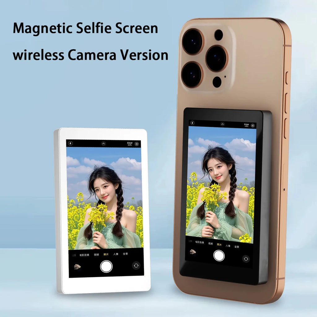 Magnetic Phone Vlog Selfie Monitor Screen Wireless Recording Using Phone Rear Camera for Selfie Vlog Live Stream Bluetooth