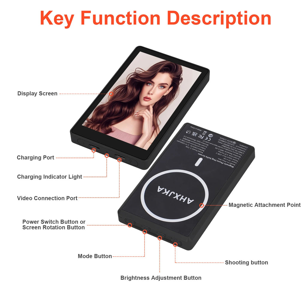 Magnetic Phone Vlog Selfie Monitor Screen Wireless Recording Using Phone Rear Camera for Selfie Vlog Live Stream Bluetooth