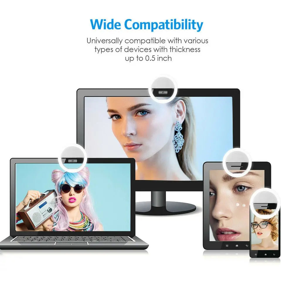 USB Rechargeable LED Selfie Ring Light with Phone Clip