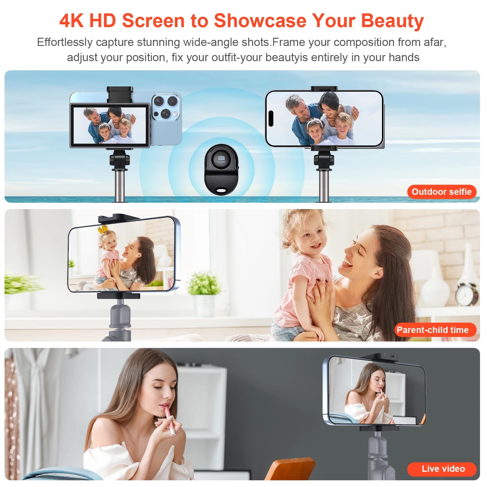 Magnetic Phone Vlog Selfie Monitor Screen Wireless Recording Using Phone Rear Camera for Selfie Vlog Live Stream Bluetooth