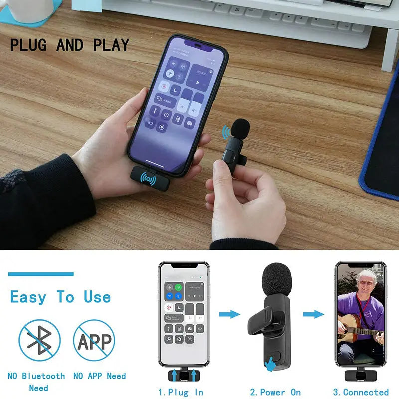 Wireless Microphone Portable Audio Video Recording Mic For Mobile Phone Live Broadcast