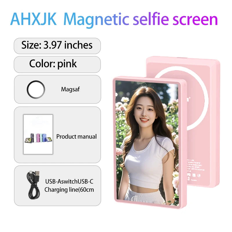 Magnetic Phone Vlog Selfie Monitor Screen Wireless Recording Using Phone Rear Camera for Selfie Vlog Live Stream Bluetooth