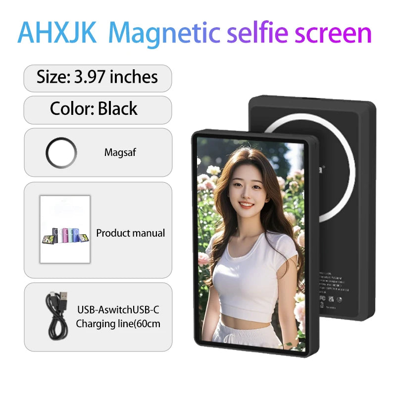 Magnetic Phone Vlog Selfie Monitor Screen Wireless Recording Using Phone Rear Camera for Selfie Vlog Live Stream Bluetooth