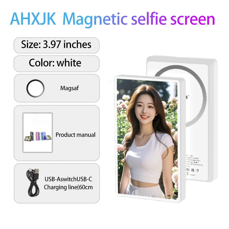 Magnetic Phone Vlog Selfie Monitor Screen Wireless Recording Using Phone Rear Camera for Selfie Vlog Live Stream Bluetooth