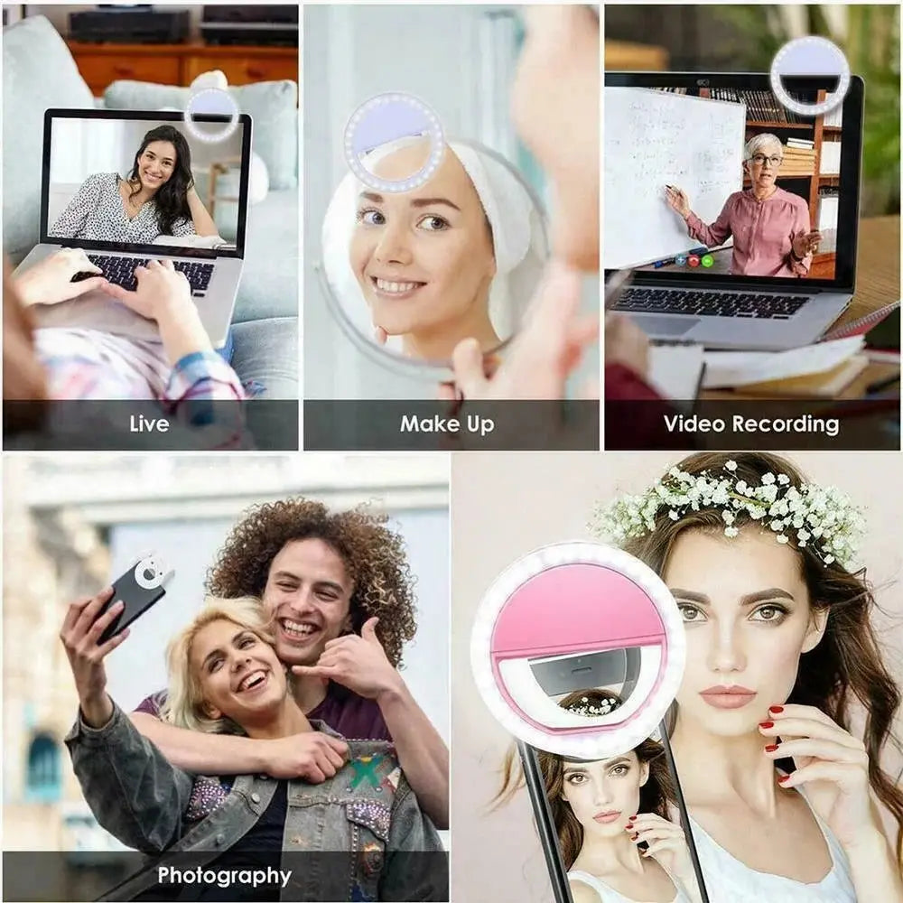 USB Rechargeable LED Selfie Ring Light with Phone Clip